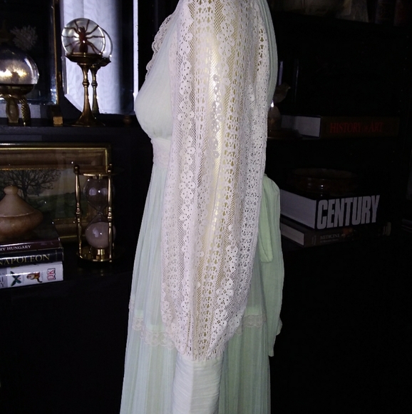 Vintage Cotton Gauze Mint Lace Prairie Maxi Dress Sz XS - Picture 3 of 10